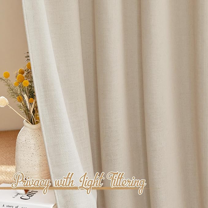 NICETOWN Linen Cream Curtains 90 inches Long, Rod Pocket & Back Tab Flax Linen - Image 4