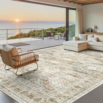 Soalmost Washable Area Rug 8x10 Large Soft Living Room Rugs Brown/Pink | by Soalmost
