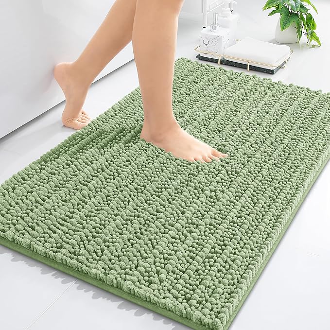 Arotive Luxury Chenille Bathroom Rug Mat, Extra Soft Thick Absorbent Shaggy Bath Rugs, Non-Slip Machine Wash Dry, Plush Bath Mats for Bathroom, Shower and Tub, 36x24, Sage Green