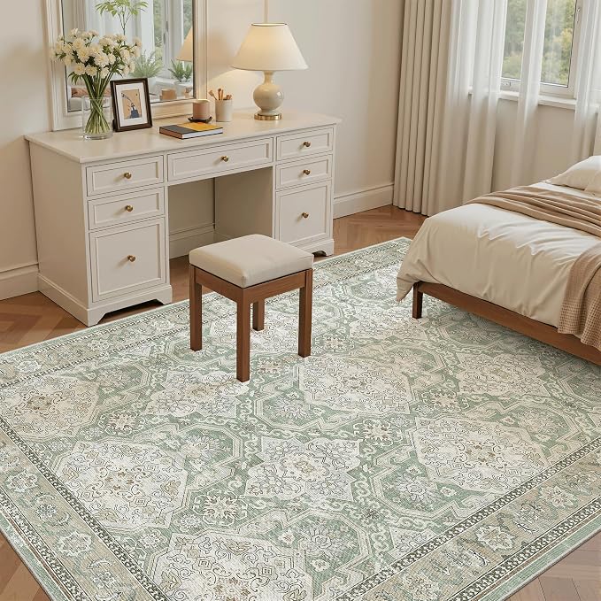 Soalmost 6x9 Area Rug for Living Room Washable Rugs Non-Slip Green/Brown | - Image 3