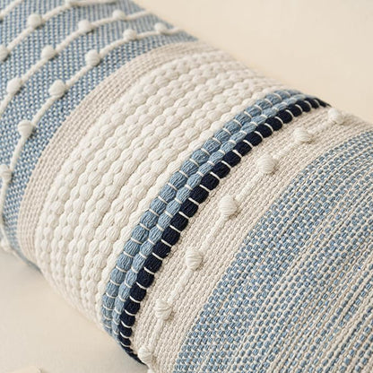 Decorative Lumbar Throw Pillow Cover 14x24 Boho Coastal Blue Accent Cushion - Image 9