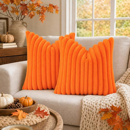 decorUhome Fall Faux Fur Throw Pillow Covers 26x26 Set of 2 Orange | Decorative - Image 7