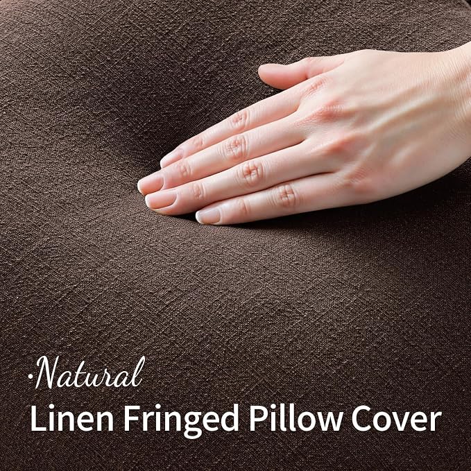 MIULEE Linen Fringe Decorative Fall Throw Pillow Covers Dark Brown 18x18 | Set - Image 3
