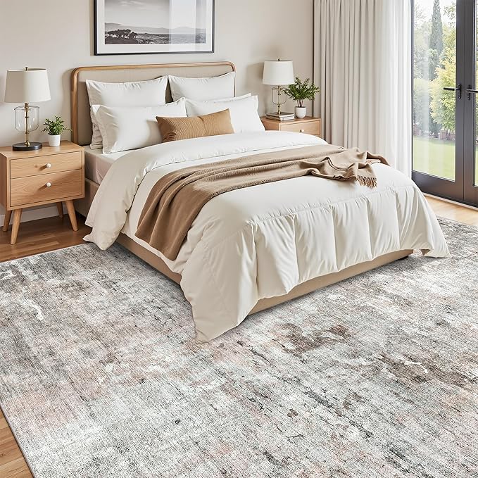 Soalmost Abstract Rug 8x10 Large Living Room Area Rugs Washable Pink/Grey | - Image 3