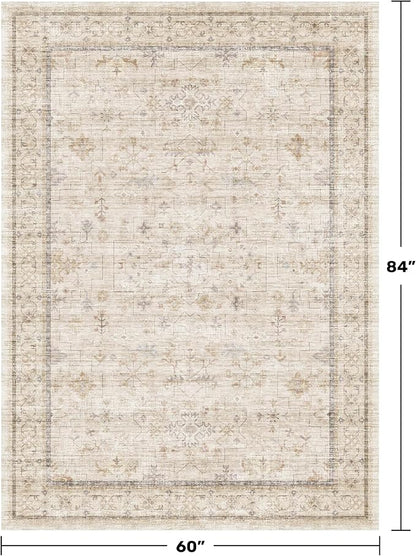 Washable Ivory 5x7 Rug for Bedroom, Home Office, Non Slip Dinning Rugs for - Image 2