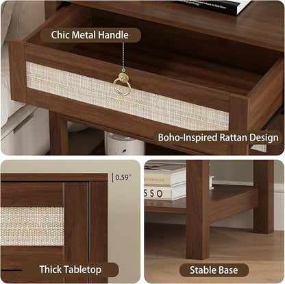 Xixini Nightstand wih 2 Drawers & Open Shelf, Small Mid Century Modern Night - Image 5