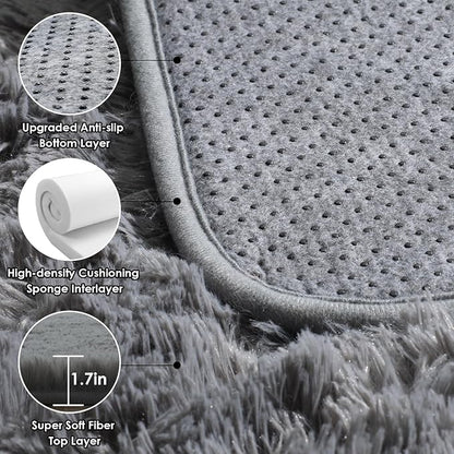 Grey 3x5 Rugs for Bedroom, Fluffy Gray Bedside Area Rug, Ultra Soft Shaggy - Image 3