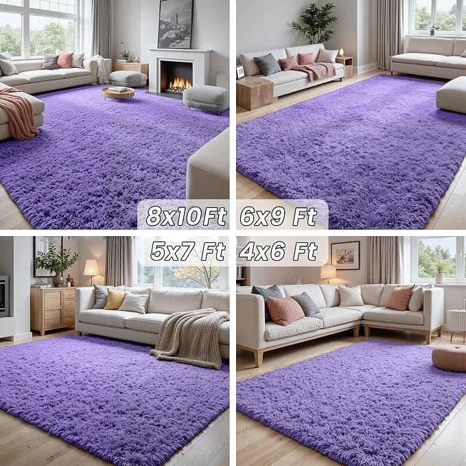 8x10 Fluffy Shag Area Rugs for Living Room Bedroom: Soft Carpet Purple | - Image 7