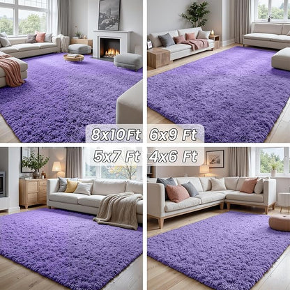 6x9 Fluffy Shag Area Rugs for Living Room Bedroom: Soft Plush Carpet Purple | - Image 7