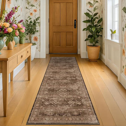 Brown Boho Washable 2x6 Runner Rugs by HazoHaus