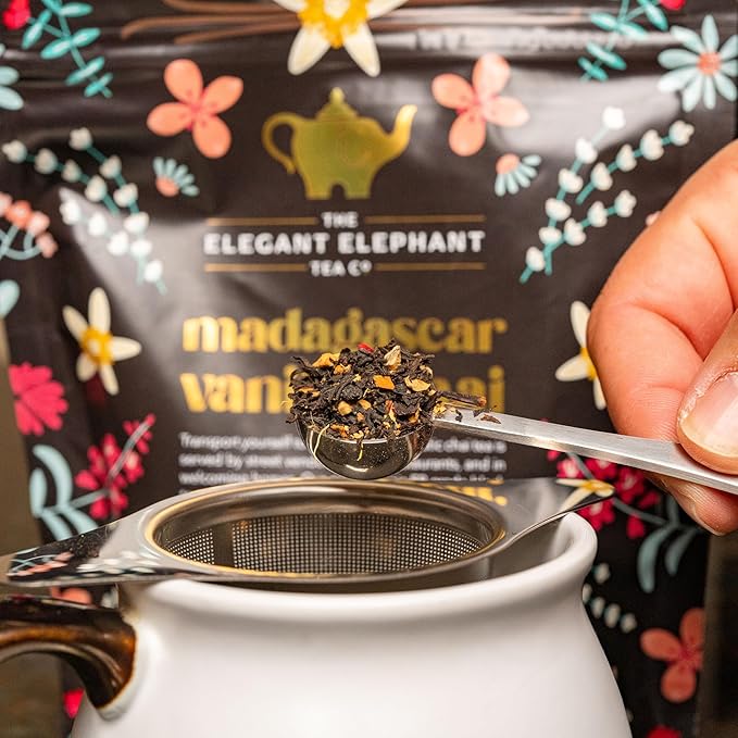 Madagascar Vanilla Chai Tea, Organic Loose Leaf Chai Tea – Black Tea with Chai Spice Blend – Great Hot or Iced Chai Latte – 4 oz Resealable Bag (Makes 50 Cups) – The Elegant Elephant