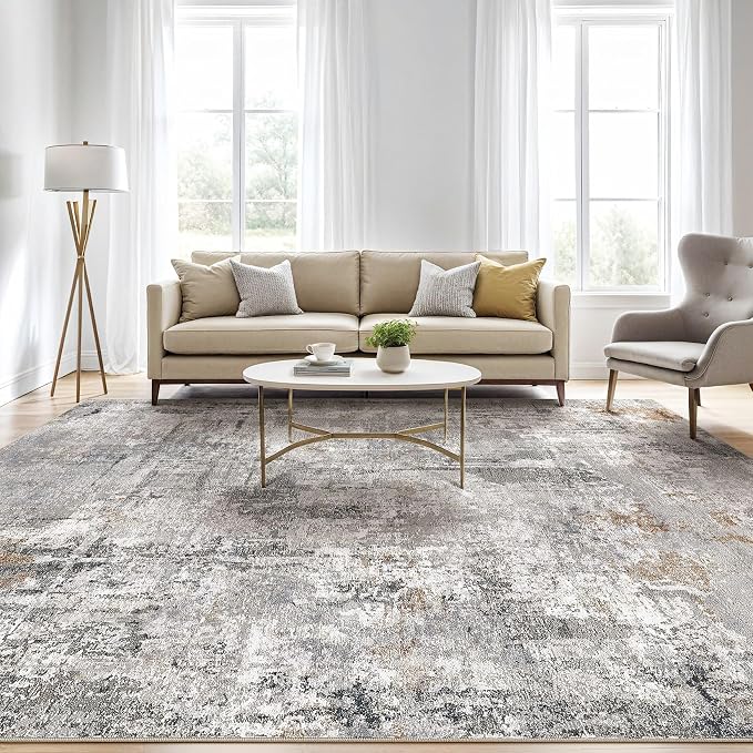 LOONGRUG 6x8 Area Rug Washable Neutral Modern Living Room Rugs Grey Rust | - Image 5