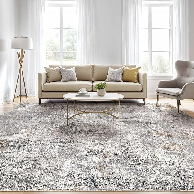 LOONGRUG 6x9 Area Rugs Washable Neutral Modern Living Room Rug Grey Rust | - Image 5