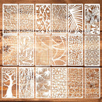 18Pcs Stencils for Crafts Painting, Reusable Cake Stencils Decorating Texture Stencil Background Stencil Leaf Floral Tree Templates for Painting on Wood Furniture Card Canvas Paper Scrapbook