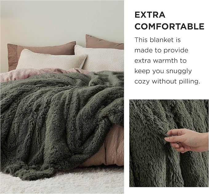 Bedsure GentleSoft Fluffy Olive Green King Size Blanket - Image 3