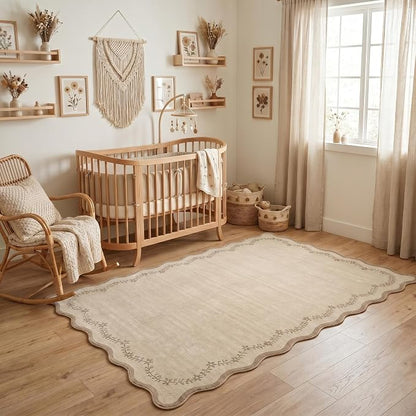 GarveeHome 4x6 Scalloped Washable Area Rug Jute Nursery Kids Bedroom Rug | Soft by GarveeHome