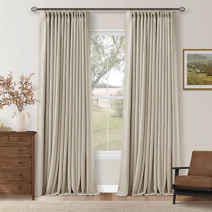 112 Inch Linen Blackout Curtains Pinch Pleated by Twodrapes