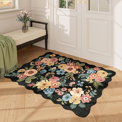 DUKINO 2x3 Rugs for Entryway, Floral Door Mat Washable Kitchen Rugs, Low Pile - Image 8