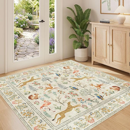 DUKINO 4x4 Square Area Rug, Washable Animal Rug by DUKINO