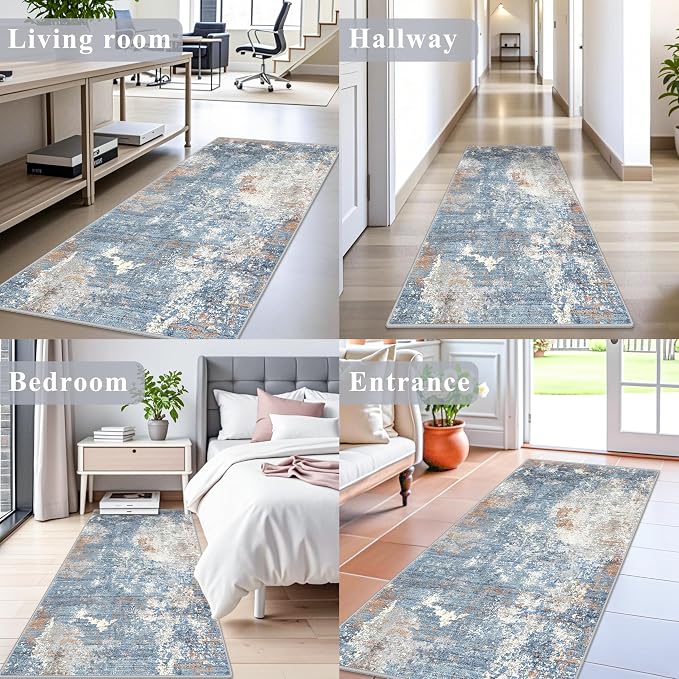3x7 Kitchen Runner Rug – Washable Non-Slip Modern Abstract Neutral Carpet - Image 2
