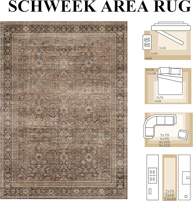 Schweek Brown 5x7 Area Rugs Washable Non Slip Rug - Image 2