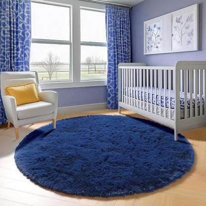 Navy Blue Round Rugs 6ft for Living Room Bedroom, Fluffy Circle Area Rug for - Image 8