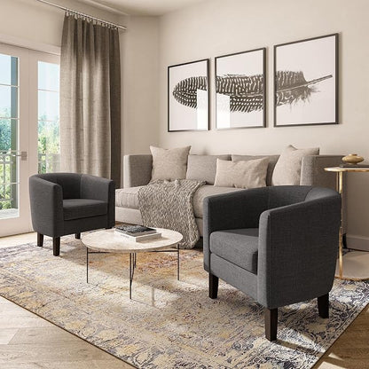 BELLEZE Living Room Chair, Linen Round Accent Barrel Chair, Club Tub Sofa Chair - Image 6