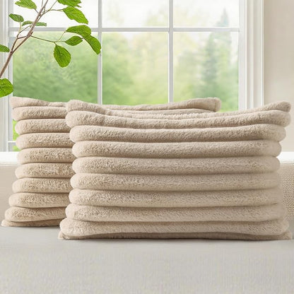 decorUhome Fall Faux Fur Throw Pillow Covers 12x20 Set of 2 Khaki Brown | by decorUhome