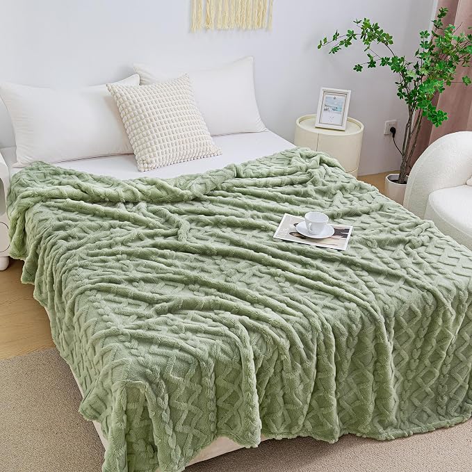 Aganear Fleece Throw Blanket for Bed Couch 90"x90" Sage Green | Lightweight by Aganear