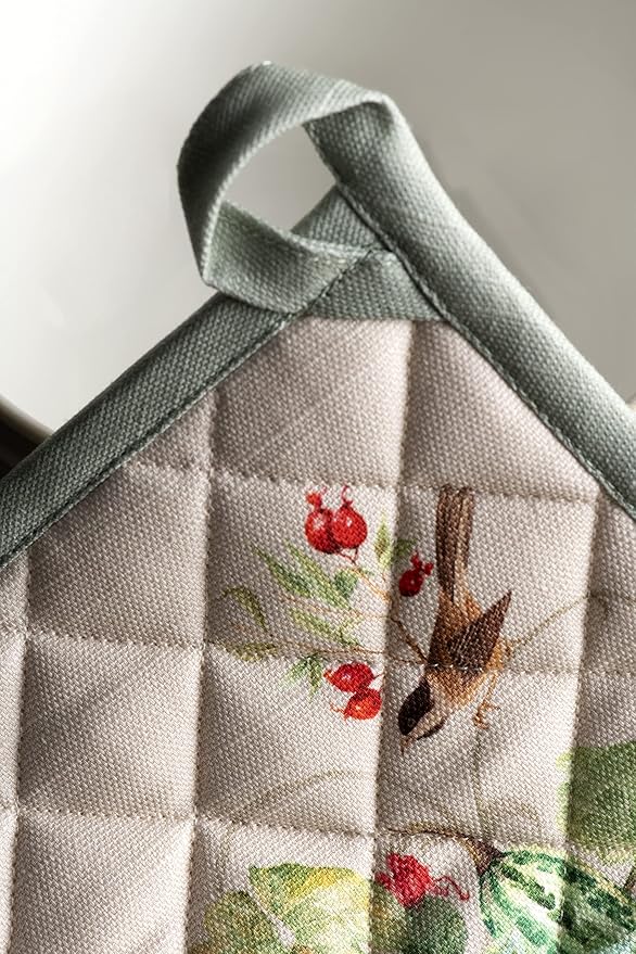 Maison d' Hermine 100% Cotton Oven Mitt & Pot Holder Set (7.5"x13" & 8"x8") Heat Resistant BBQ Cooking Gloves with Loop, Baking, Grilling, Kitchen, Handling Hot Pans (Lumina)