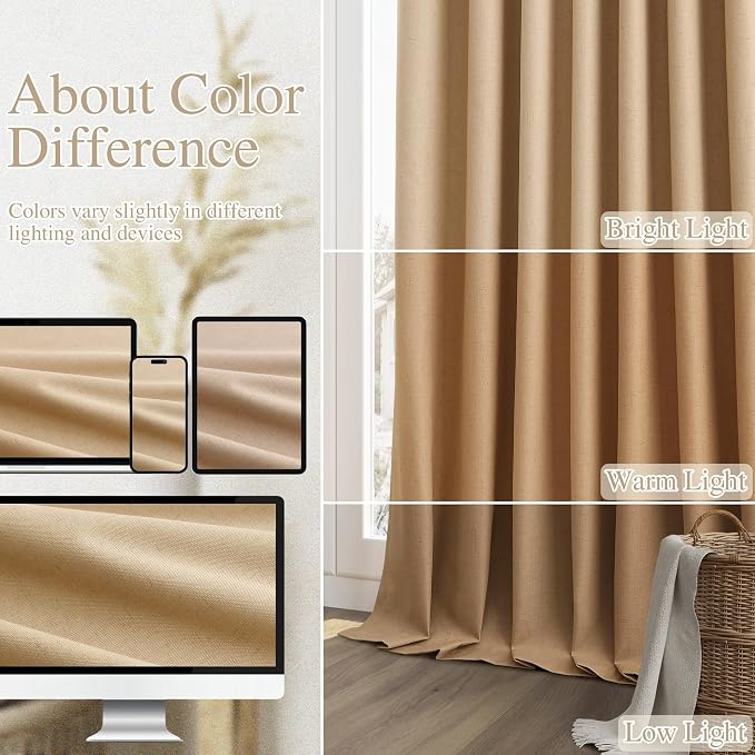 100% Blackout Linen Curtains 96 Inch Length 2 Panels Set - Image 7