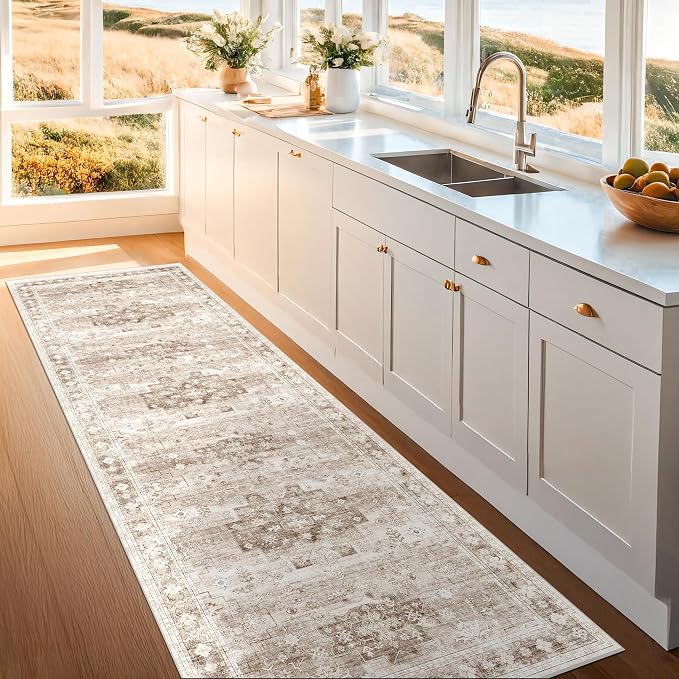 Beige Washable 2'6"x10' Extra Long Runner Rugs - Image 3