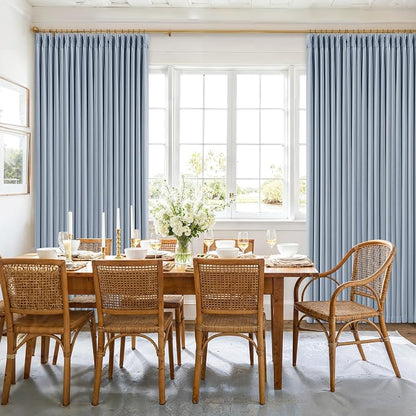 Blue 96 Inch Blackout Pinch Pleated Thick Linen Curtains - Image 7