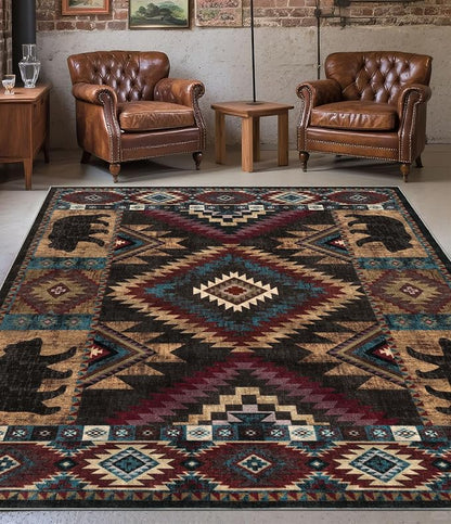 Rustic Cabin Area Rug for Bedroom 5x7, Machine Washable Lodge Bear Rug - Image 3