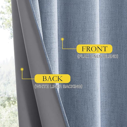 NICETOWN Stone Blue Vintage Linen 100% Blackout Curtains - Image 6