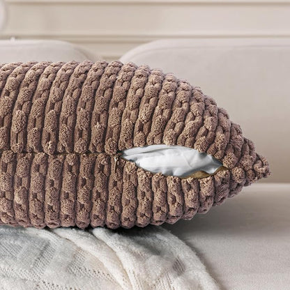 Set of 4 Light Brown Decorative Throw Pillow Covers 24x24 Inch Corduroy Pillow - Image 3