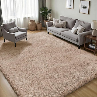 PLHXFR 4x6 Area Rugs Living Room: Fluffy Bedroom Rug Shag Carpet Camel | - Image 3