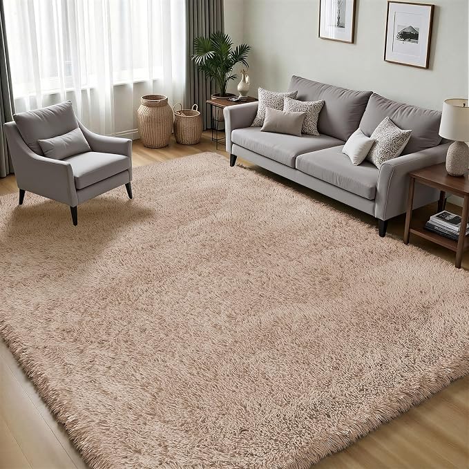 PLHXFR 5x7 Area Rugs Living Room: Fluffy Bedroom Rug Shag Carpet Camel | - Image 3