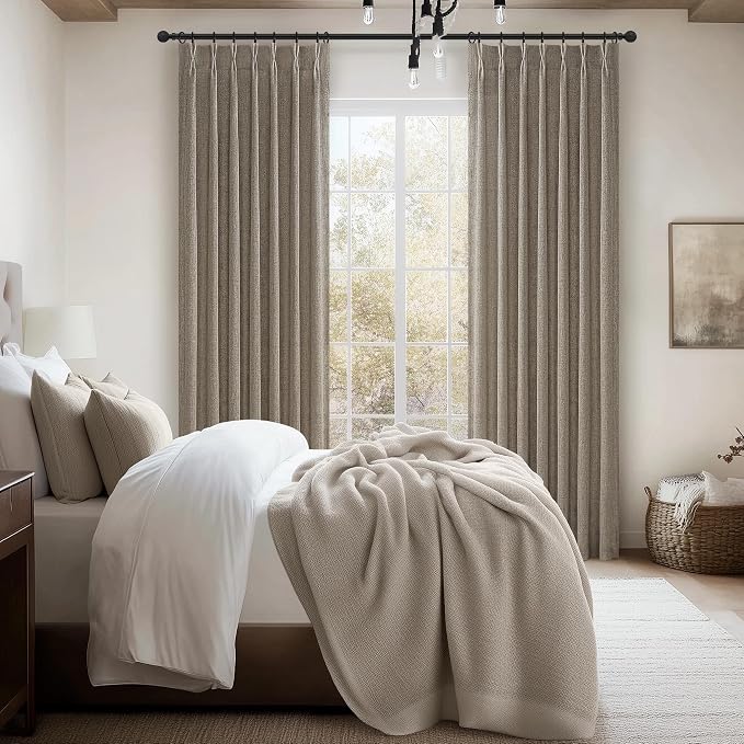 Dark Flax Pleated Natural Linen 95 Inch Long Curtains 2 Panel Set - Image 7