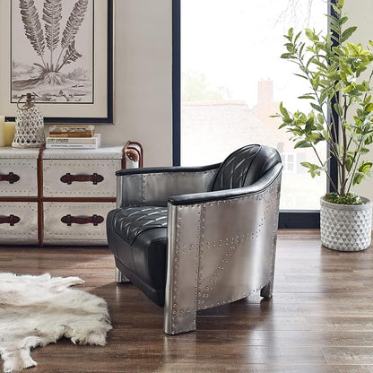 Art Leon Genuine Leather Mid Century Industrial Accent Arm Chair, Vintage - Image 5