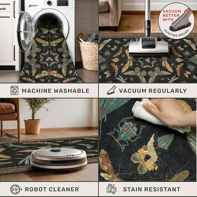 Black Washable Insect Area Rugs 8x10 - Image 4