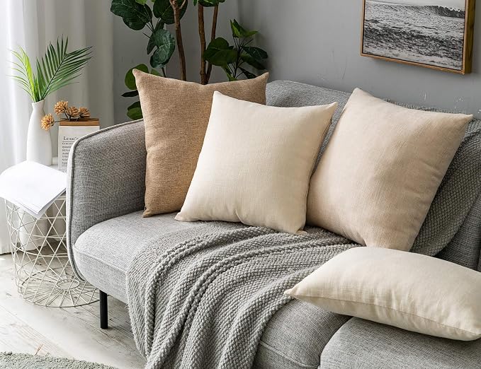 Stellhome Burlap Throw Pillow Covers Solid Farmhouse Linen Pillowcase - Image 7