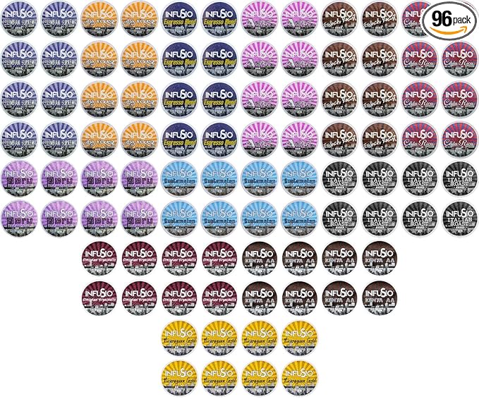 InfuSio Coffee Pods Variety Pack – 96 Count, 12 Sophisticated Medium & Dark Roast Blends, Crafted Blends Collection – Premium Single-Serve Coffee, Compatible with Keurig K-Cup 2.0 Brewers