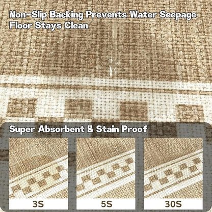 Faux Linen Washable Runner Rug Absorbent Surface 2x6 Warm Brown | Non-Slip TPR - Image 3