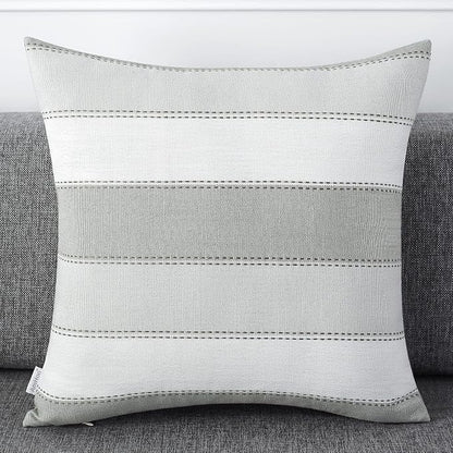 AmHoo Pack of 2 Farmhouse Stripe Check Throw Pillow Covers Set Case Cotton - Image 2