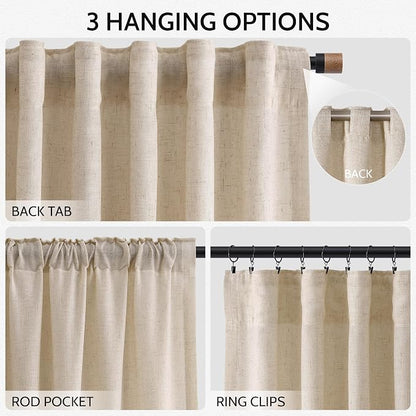 Grey Flax Linen Curtains 84 Inch Length 2 Panels Set - Image 2