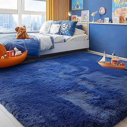 Navy Blue Rug 5x8 Ft, Fluffy Rugs - Image 4