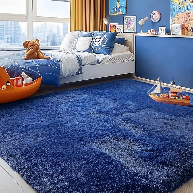 Fluffy Navy Rugs for Bedroom 4x6 Ft Soft Shaggy Blue Carpet for Living Room | - Image 8
