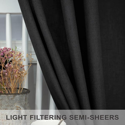 Pitalk Black Linen Sheer Curtains 72 Inch Length - Image 4