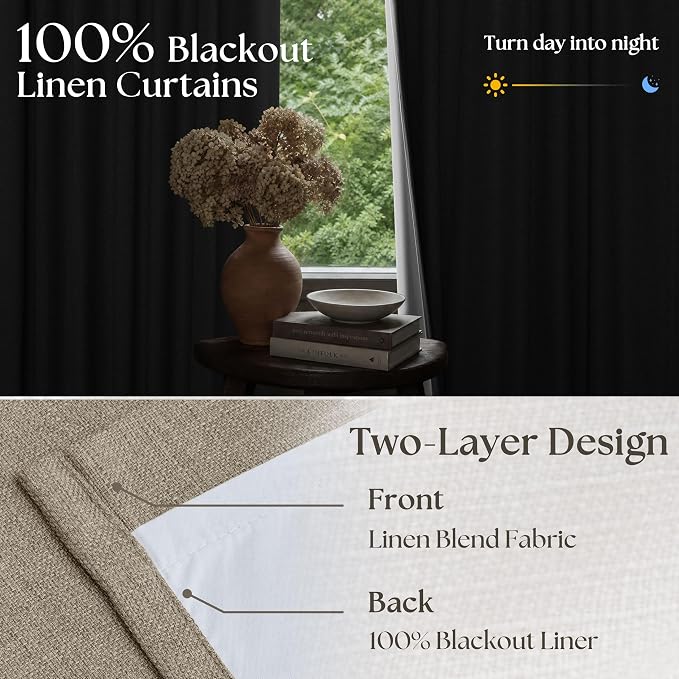 Dark Flax 80 Inch Pinch Pleated Blackout Linen Curtains - Image 3